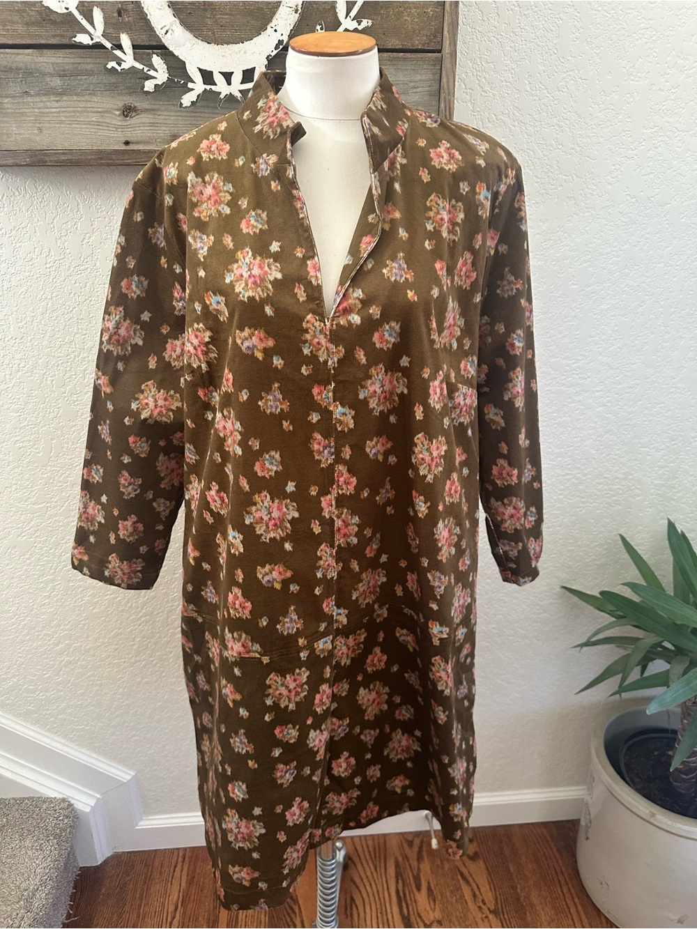Tuckernuck Hazel Bouquet green floral brown corduroy mini dress XXXL NWT